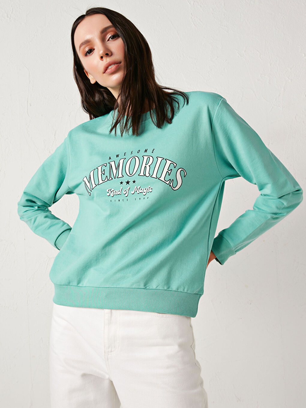 Slogan Printed Crew Neck Sweatshirt-2