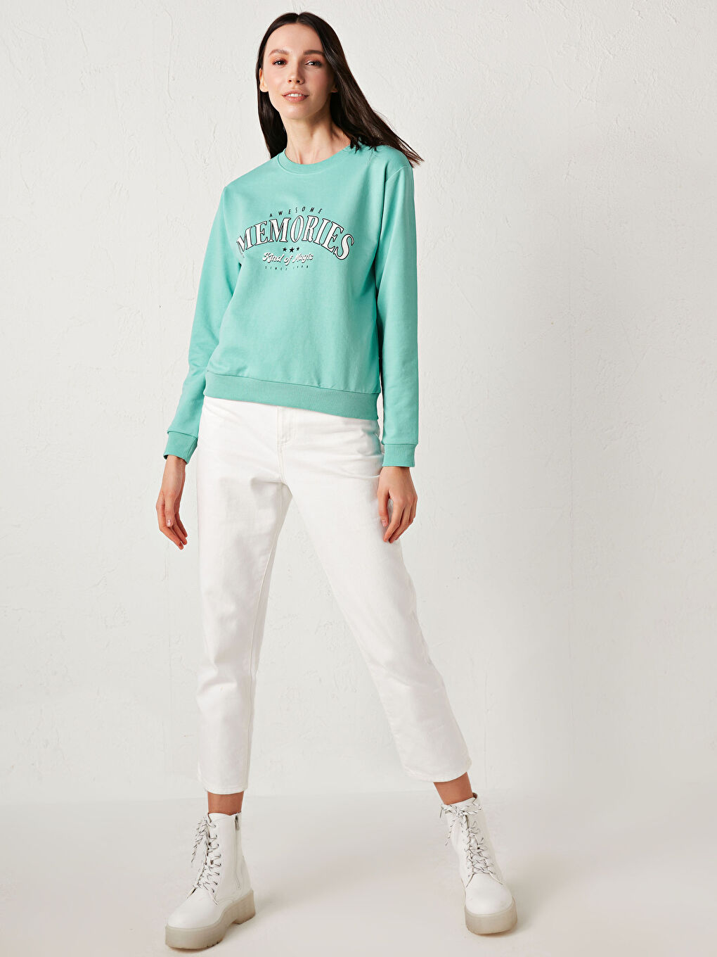 Slogan Printed Crew Neck Sweatshirt-3