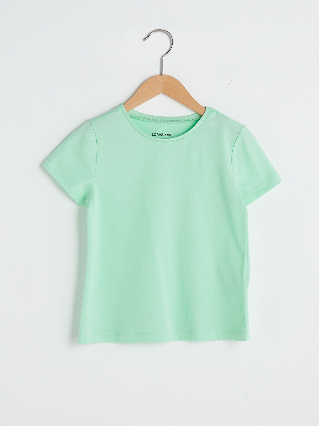 Yeşil Bisiklet Yaka Basic Kısa Kollu Pamuklu Kız Çocuk Tişört