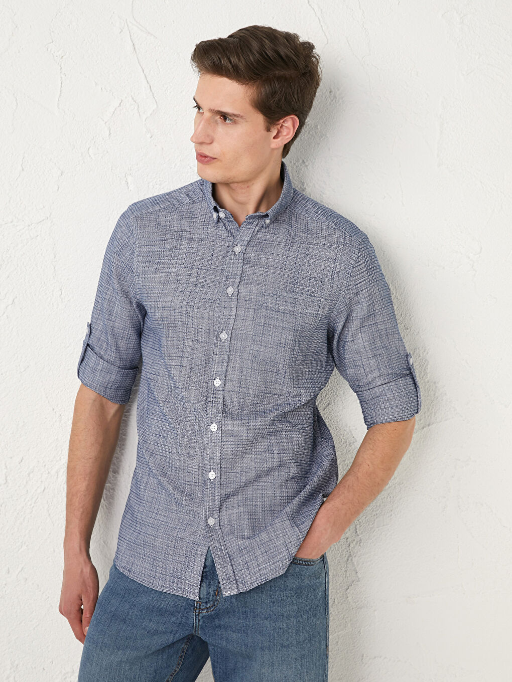 قميص رجالي كم طويل قطن رفيع