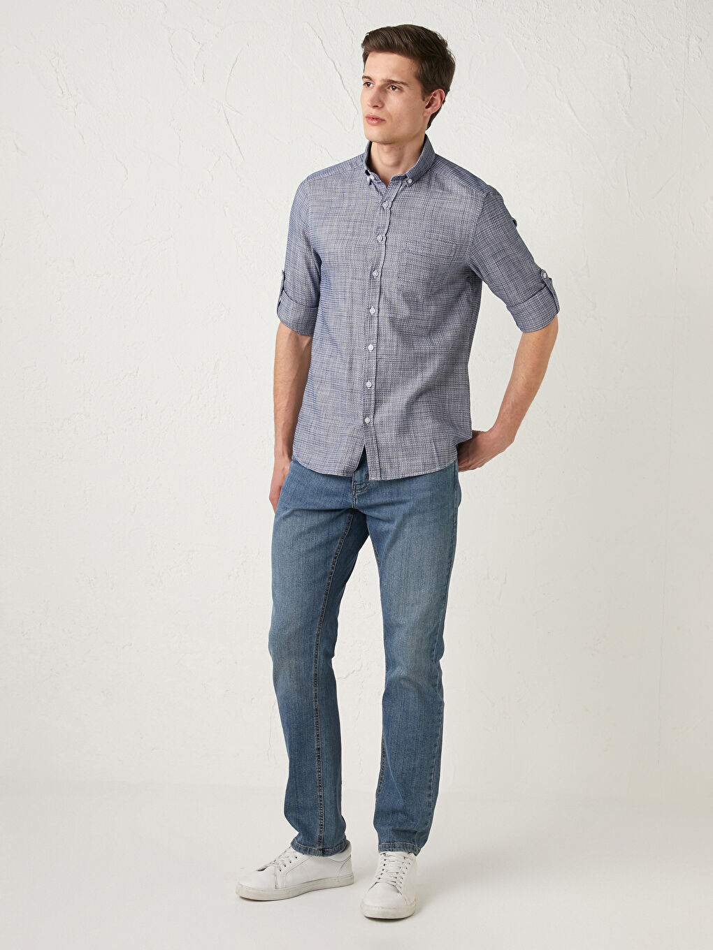 قميص رجالي كم طويل قطن رفيع-3