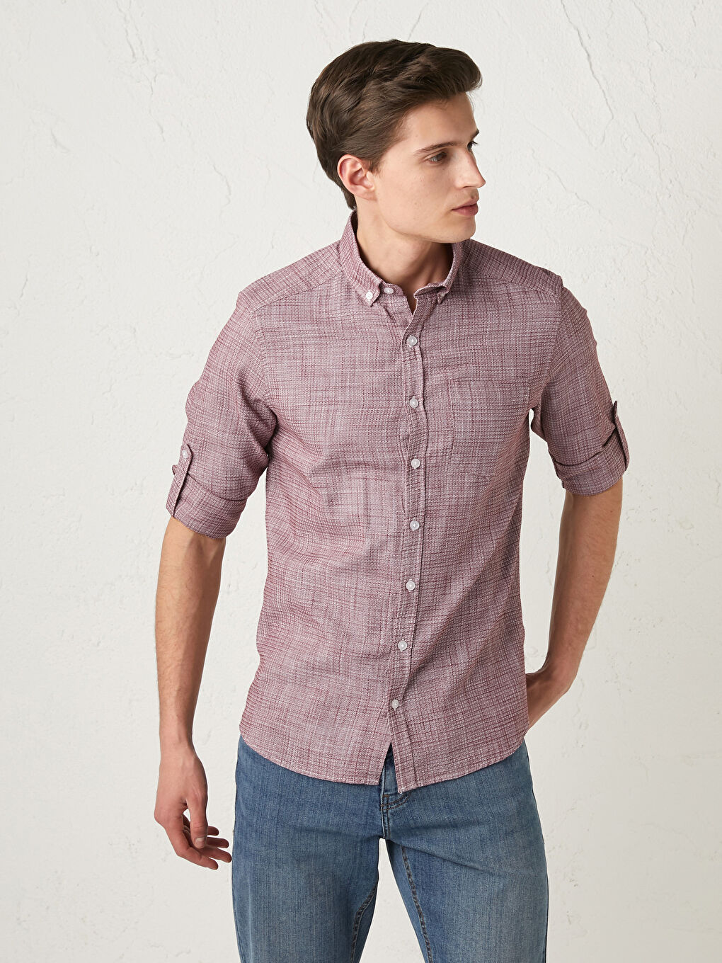 قميص رجالي قطن بأكمام طويلة وقصة ضيقة-1