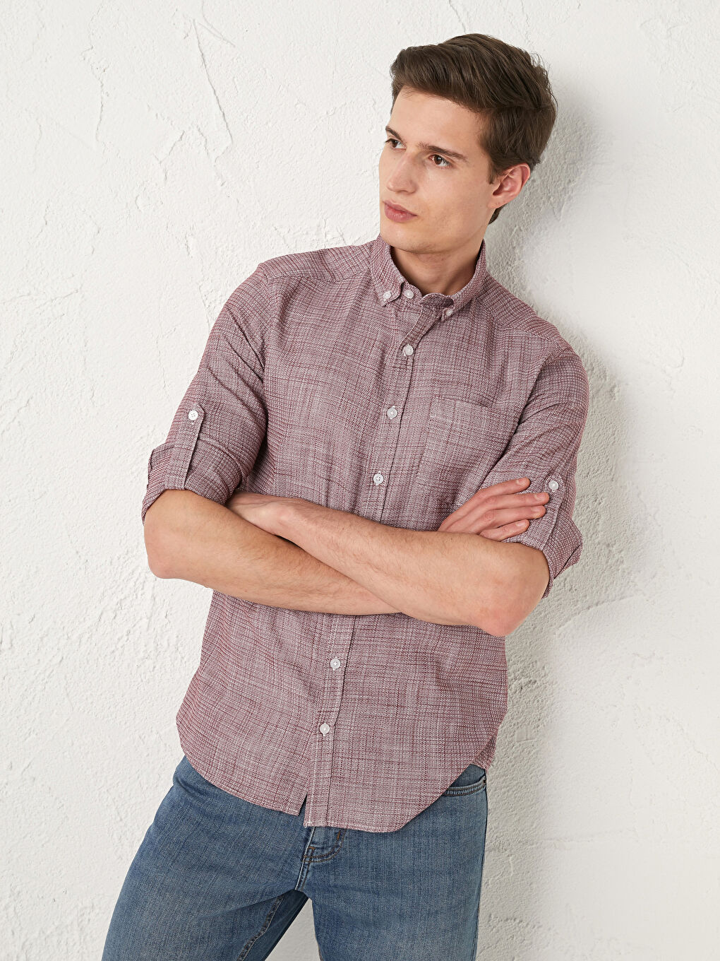 قميص رجالي قطن بأكمام طويلة وقصة ضيقة-2