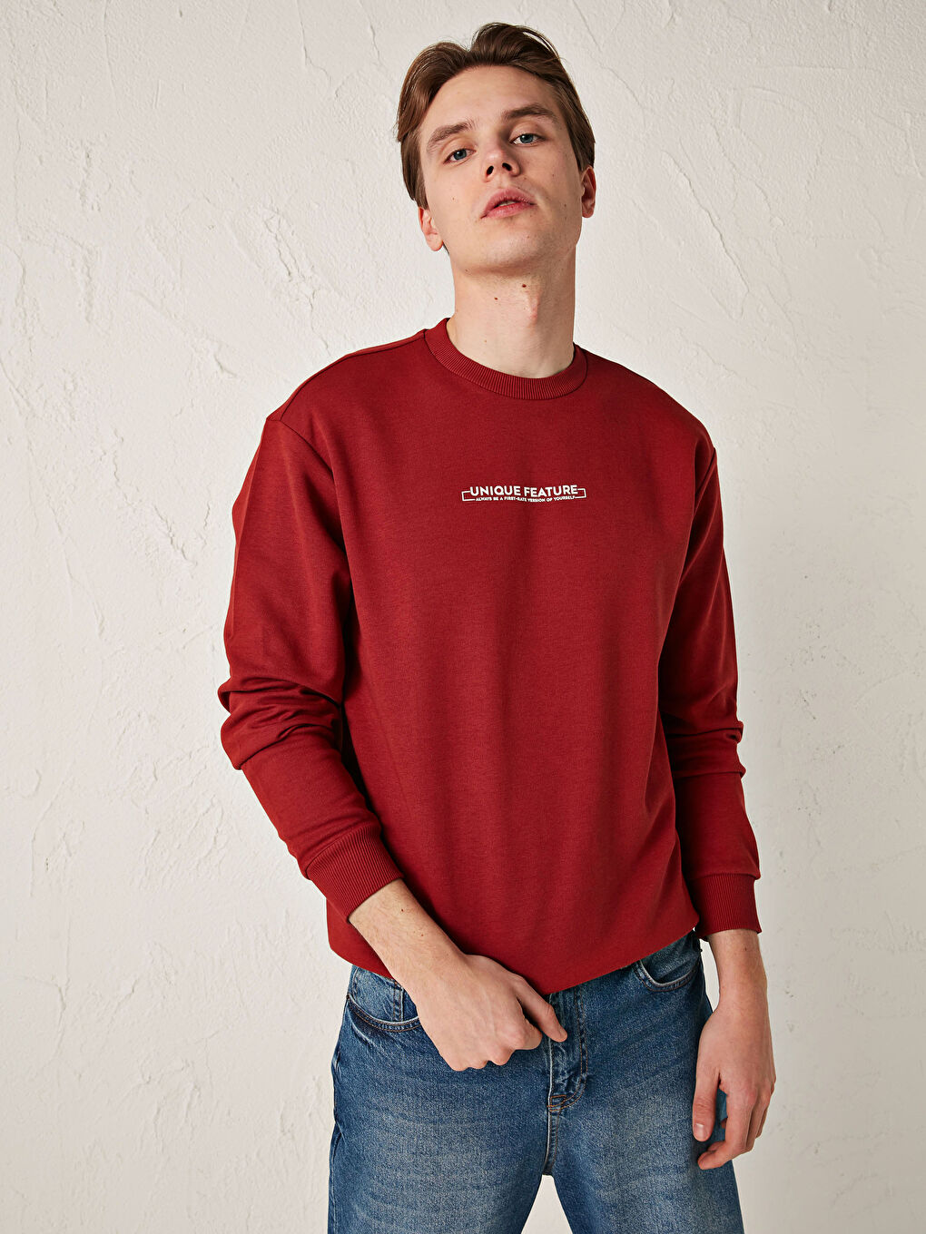 Crew Neck Long Sleeve Printed Thick Men's Sweatshirt