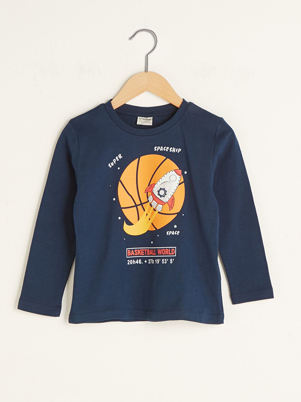 Crew Neck Printed Applique Detailed Long Sleeve Boy T-Shirt-1