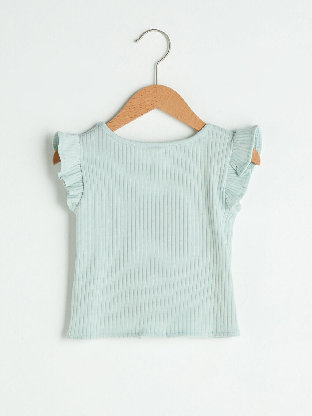 Turkuaz Bisiklet Yaka Kısa Kollu Pamuklu Kız Bebek Tişört-1