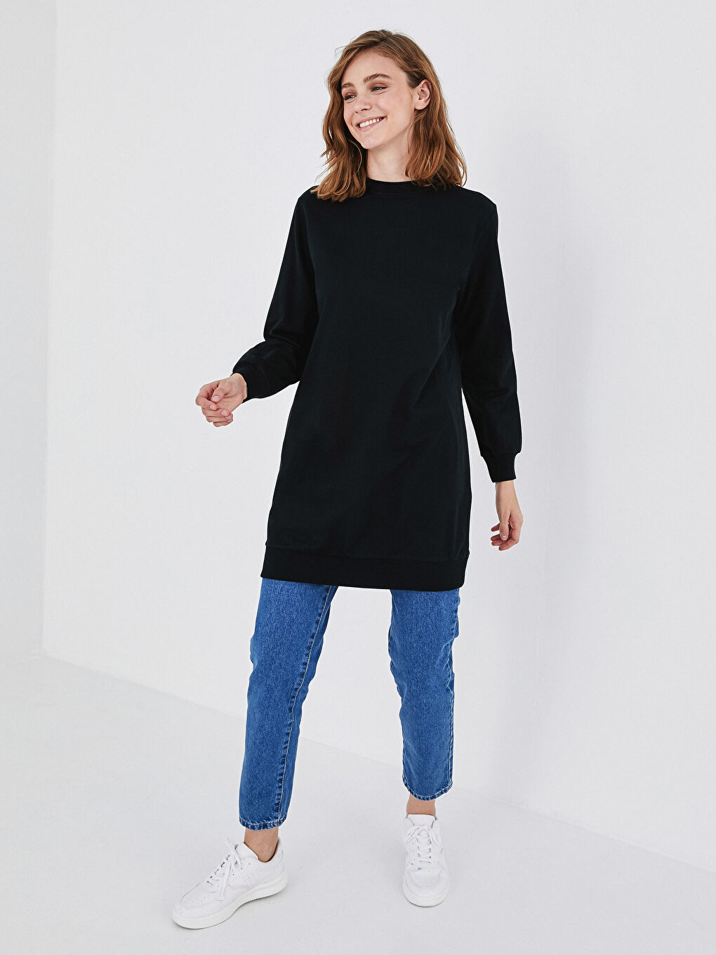 Women's Crew Neck Plain Sweatshirt Tunic-2