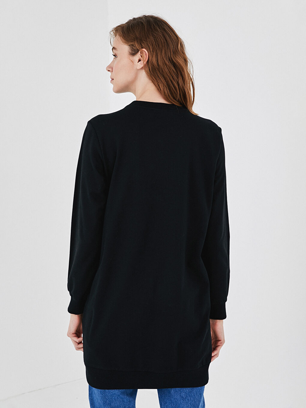 Women's Crew Neck Plain Sweatshirt Tunic-3