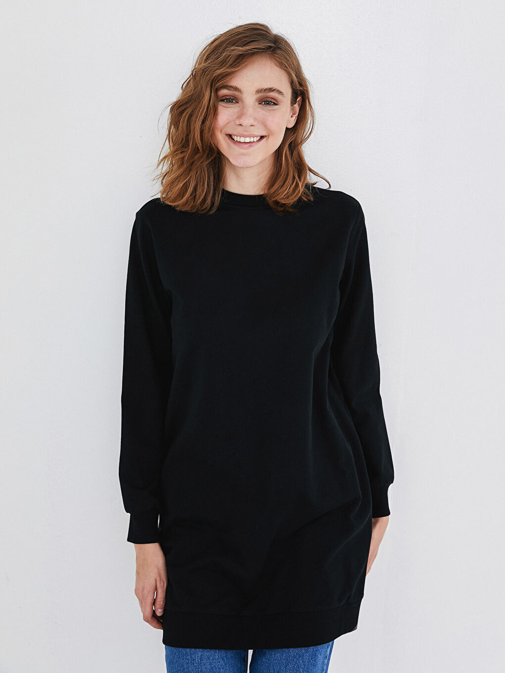 Women's Crew Neck Plain Sweatshirt Tunic-4