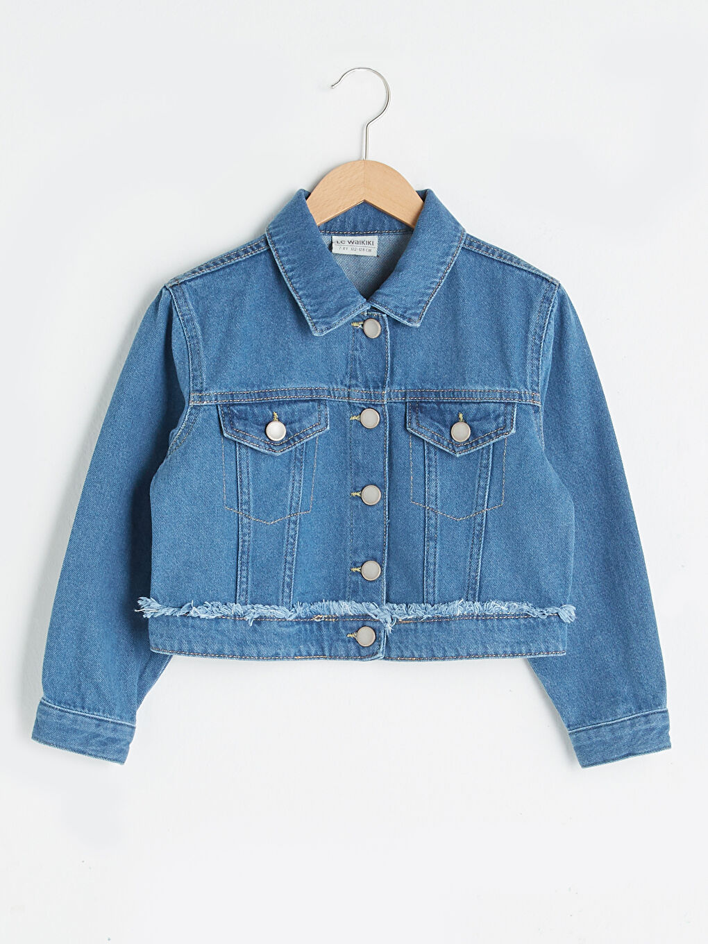 İndigo Gömlek Yaka Pamuklu Kız Çocuk Jean Ceket