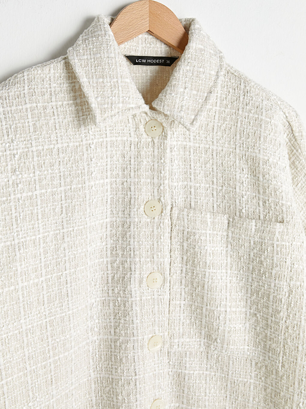 Beyaz Kendinden Desenli Uzun Kollu Kadın Gömlek Tunik-6