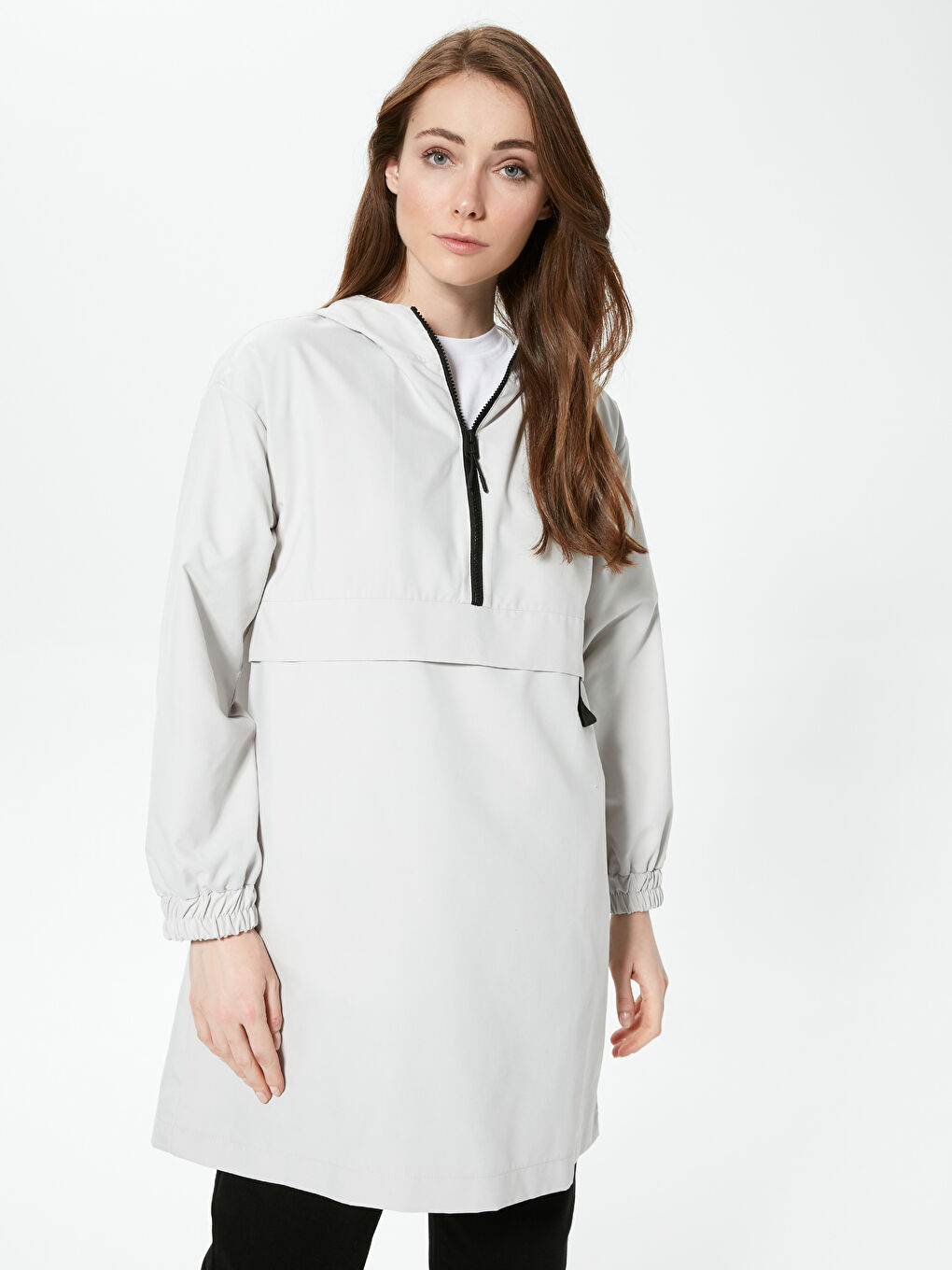 Hooded Collar Zipper Tunic-3