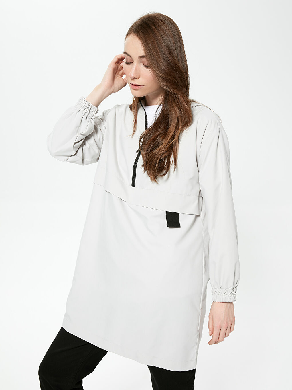 Hooded Collar Zipper Tunic