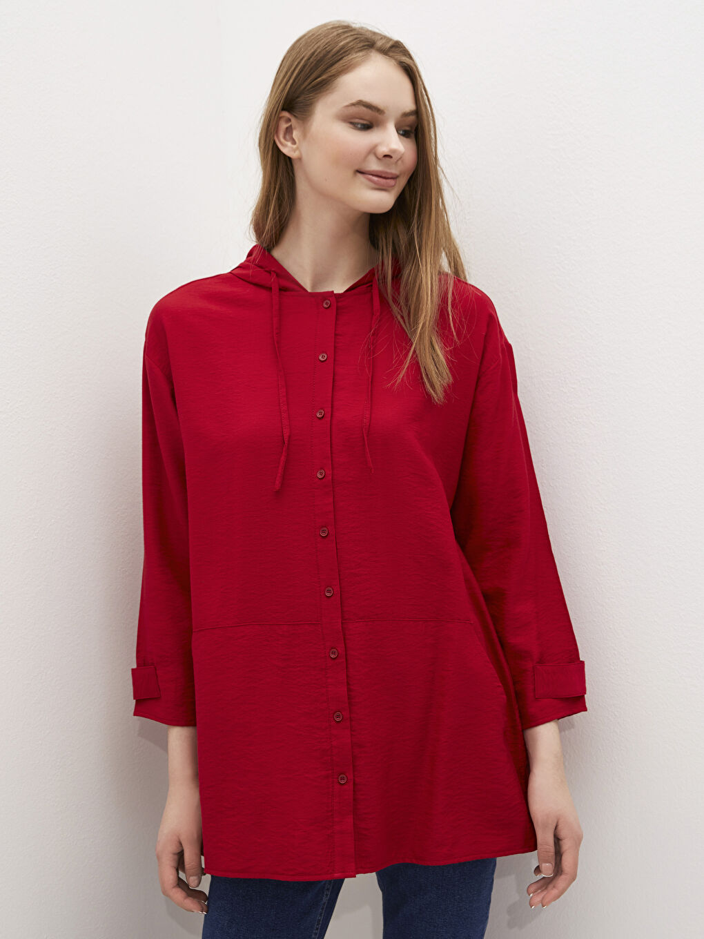 Hooded Plain Long Sleeve Oversize Women's Tunic-4