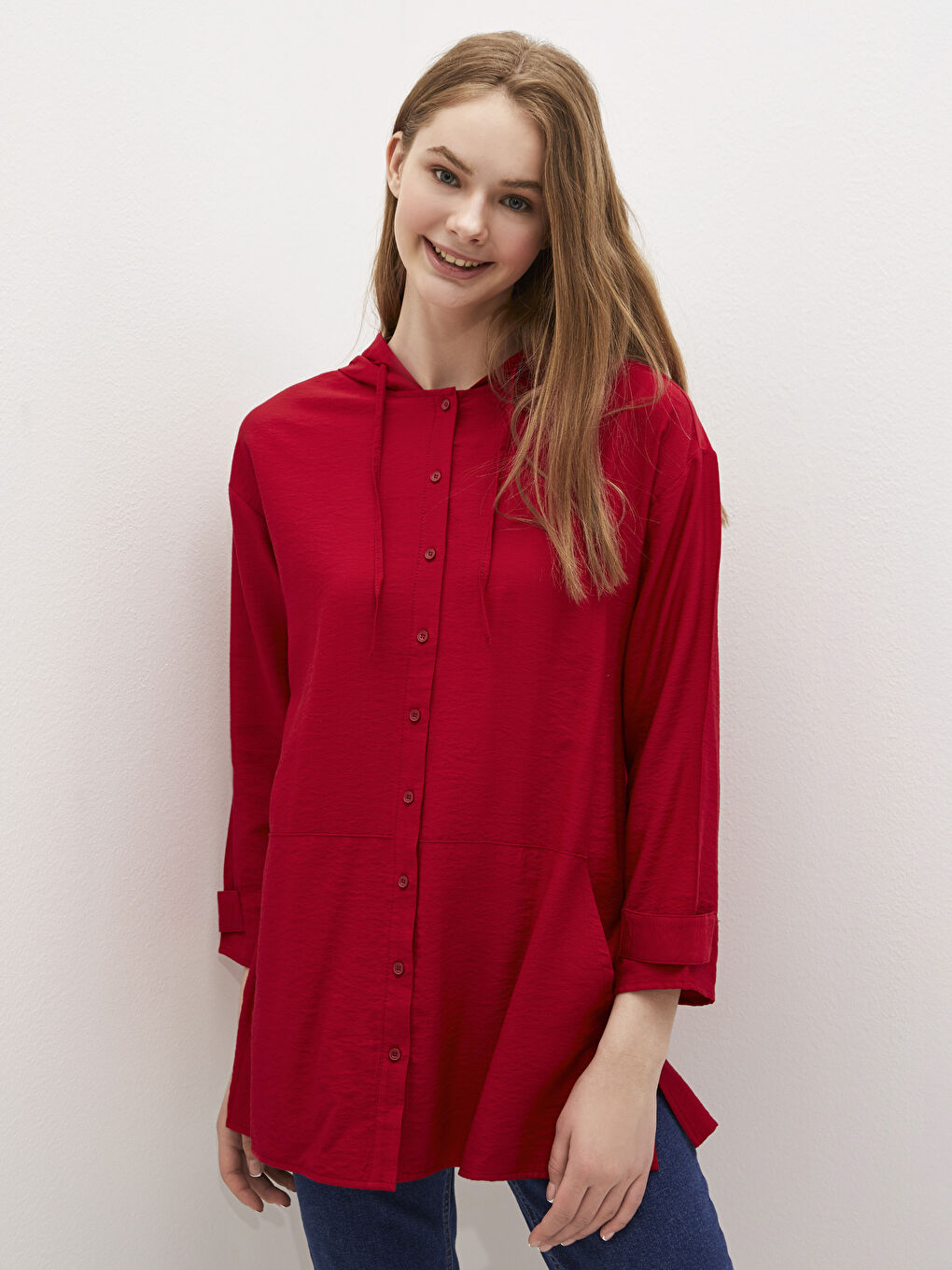 Hooded Plain Long Sleeve Oversize Women's Tunic
