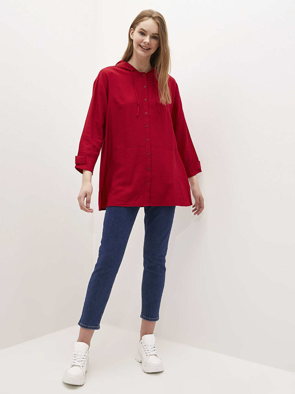 Hooded Plain Long Sleeve Oversize Women's Tunic-1