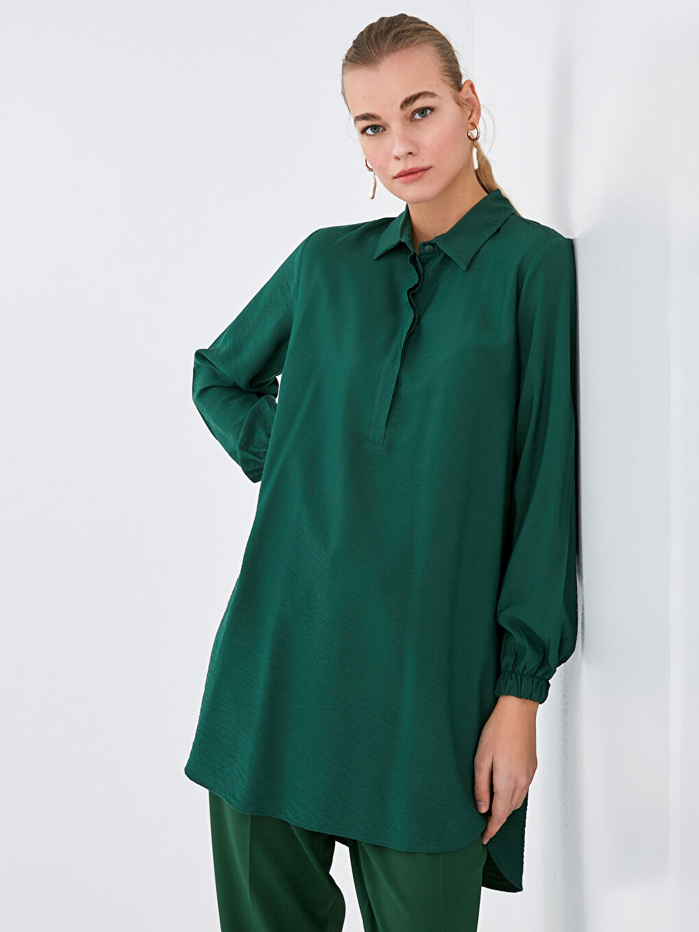 Plain Long Sleeve Women's Shirt Tunic-4