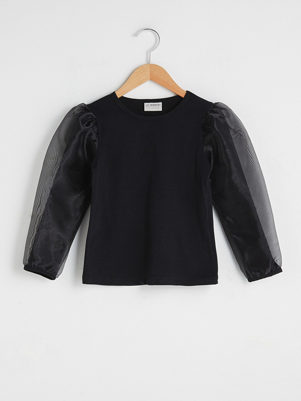 Crew Neck Basic Balloon Sleeve Girl Blouse