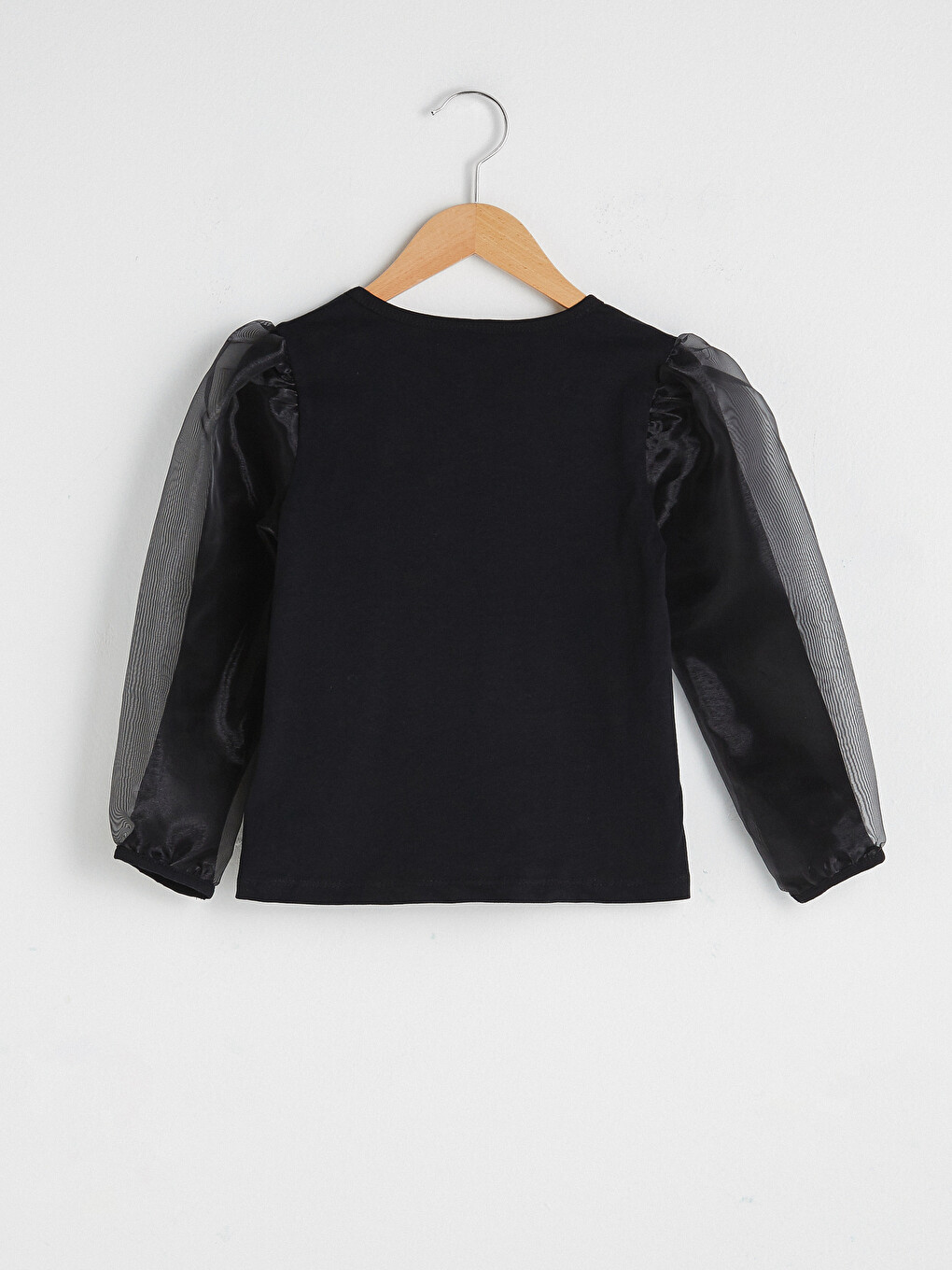 Crew Neck Basic Balloon Sleeve Girl Blouse-1