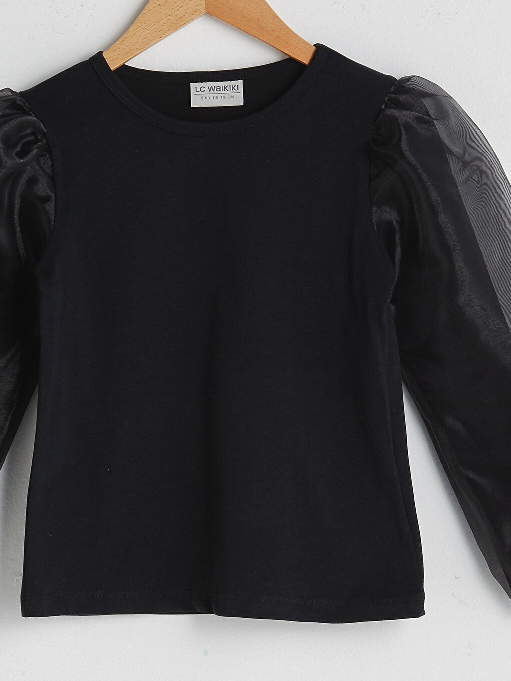 Crew Neck Basic Balloon Sleeve Girl Blouse-2