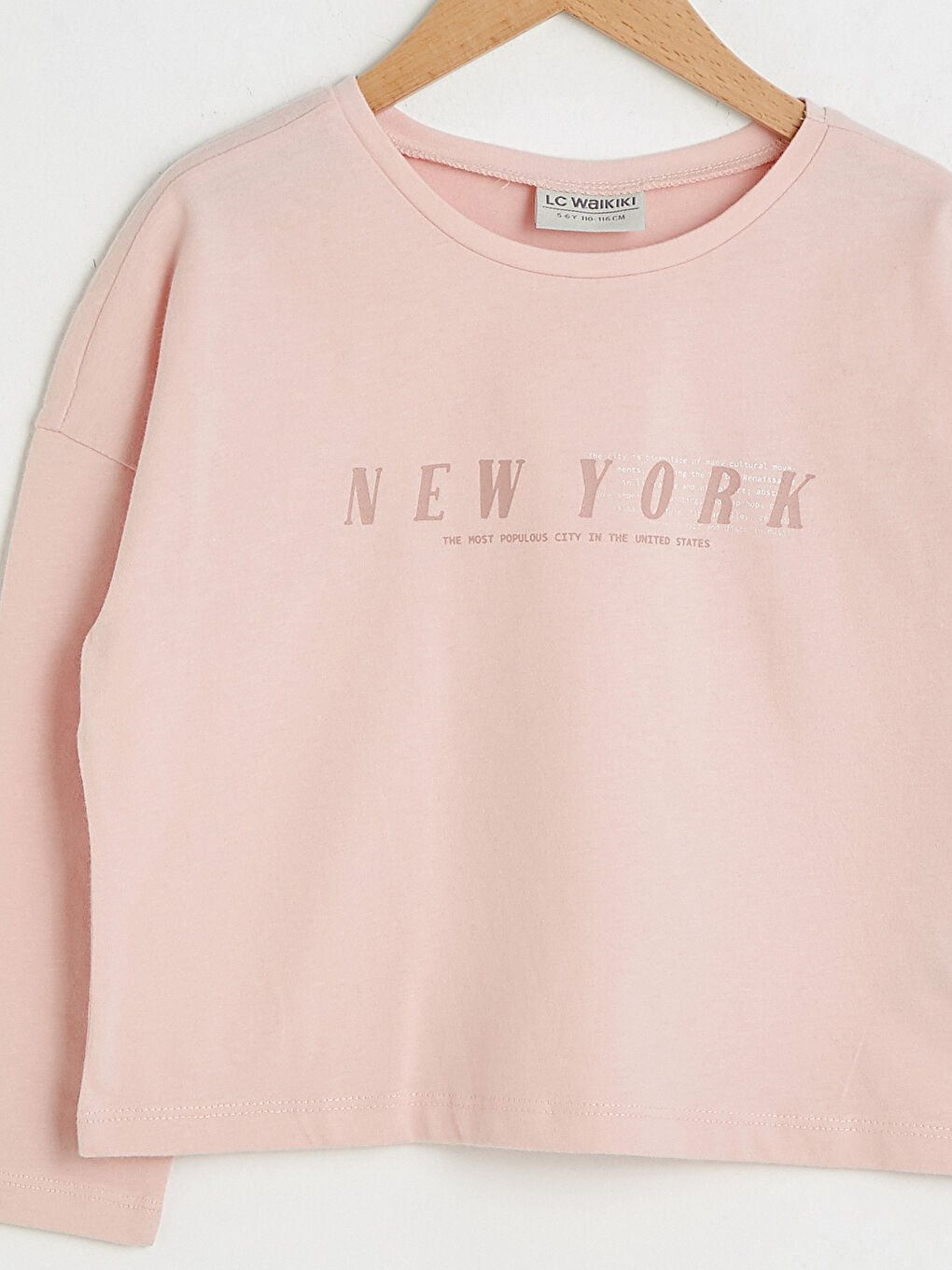 Қыздарға арналған ұзын жеңді принтті дөңгелек жағалы футболка-2