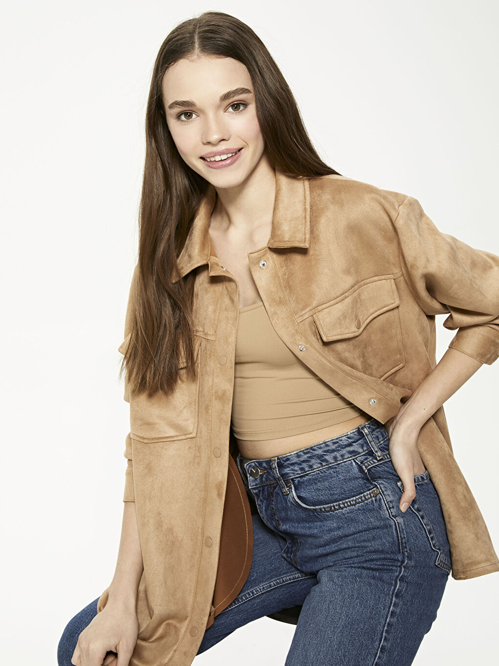 LCW Vision Shirt Collar Long Sleeve Suede Women Coat -S1BL46Z8-FBV