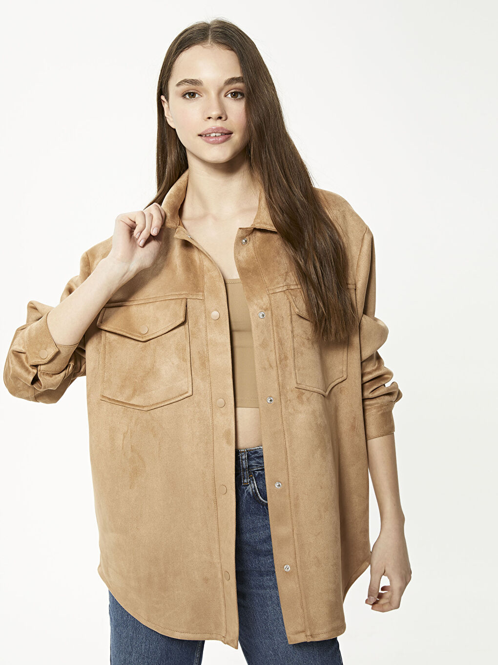 LCW Vision Shirt Collar Long Sleeve Suede Women Coat -S1BL46Z8-FBV