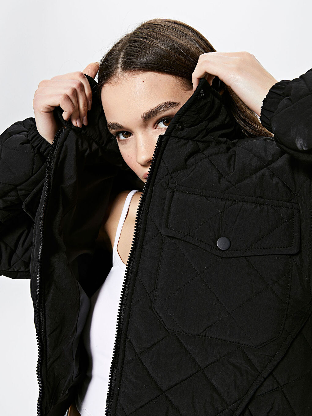 XSIDE Women's Down Jacket With Stand Collar Quilted Pattern Long Sleeve -S1BL52Z8-CVL