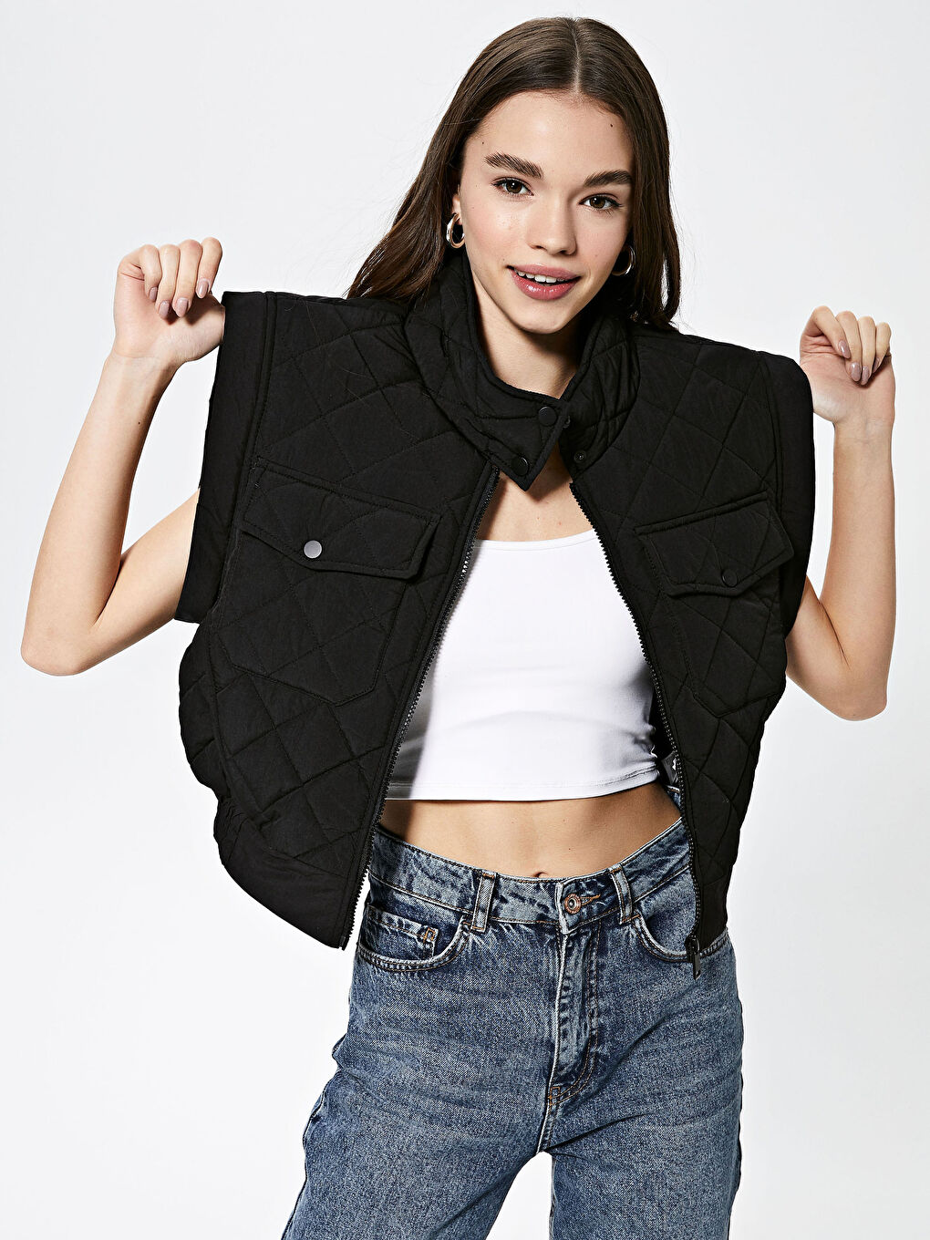 XSIDE Women's Down Jacket With Stand Collar Quilted Pattern Long Sleeve -S1BL52Z8-CVL