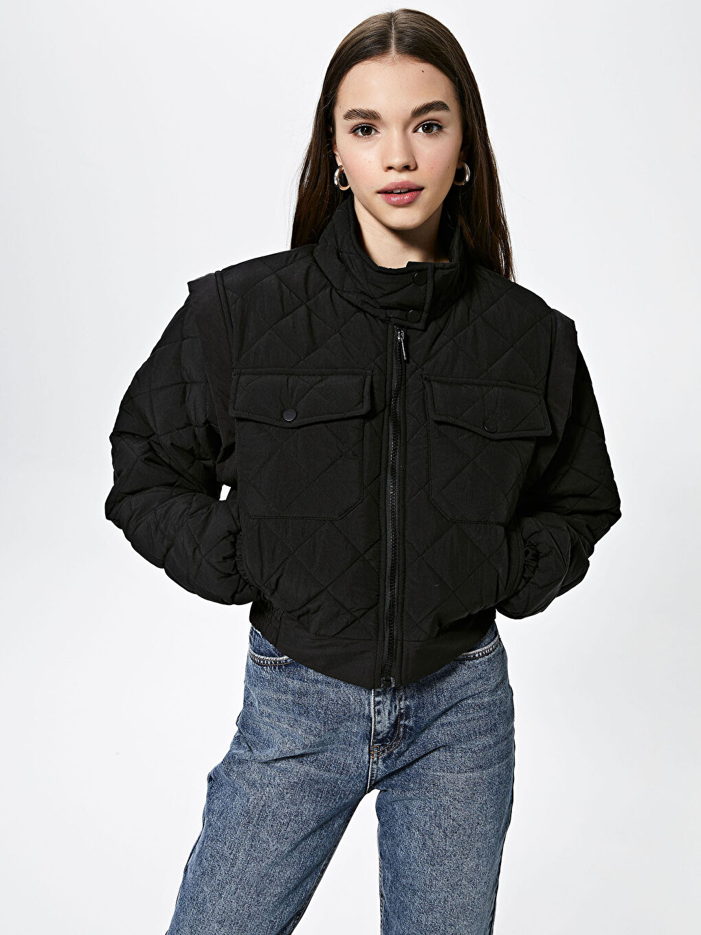 XSIDE Women's Down Jacket With Stand Collar Quilted Pattern Long Sleeve -S1BL52Z8-CVL