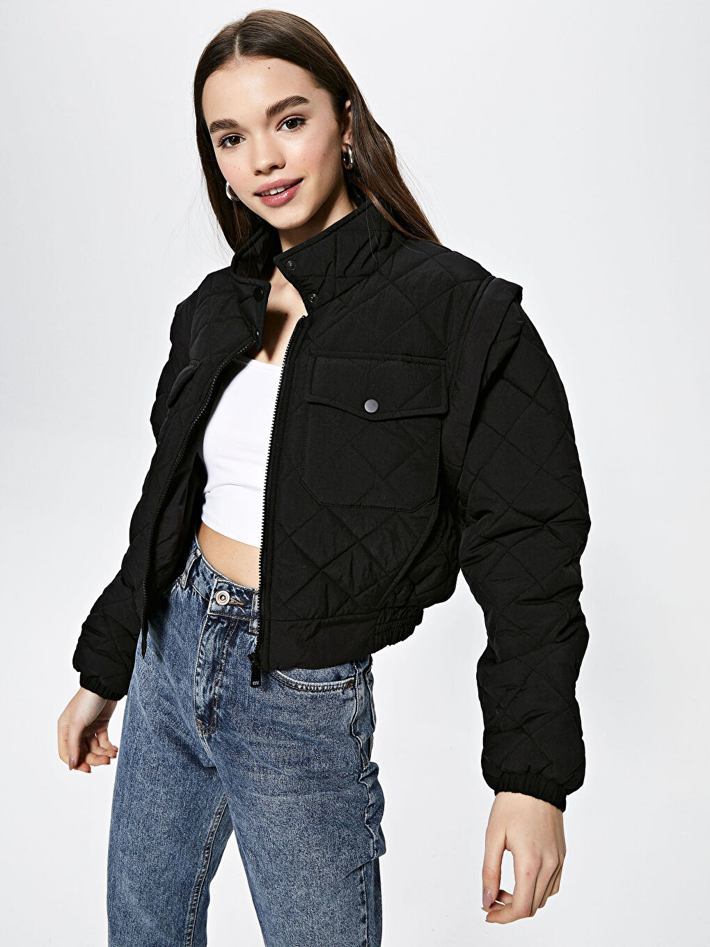 XSIDE Women's Down Jacket With Stand Collar Quilted Pattern Long Sleeve -S1BL52Z8-CVL
