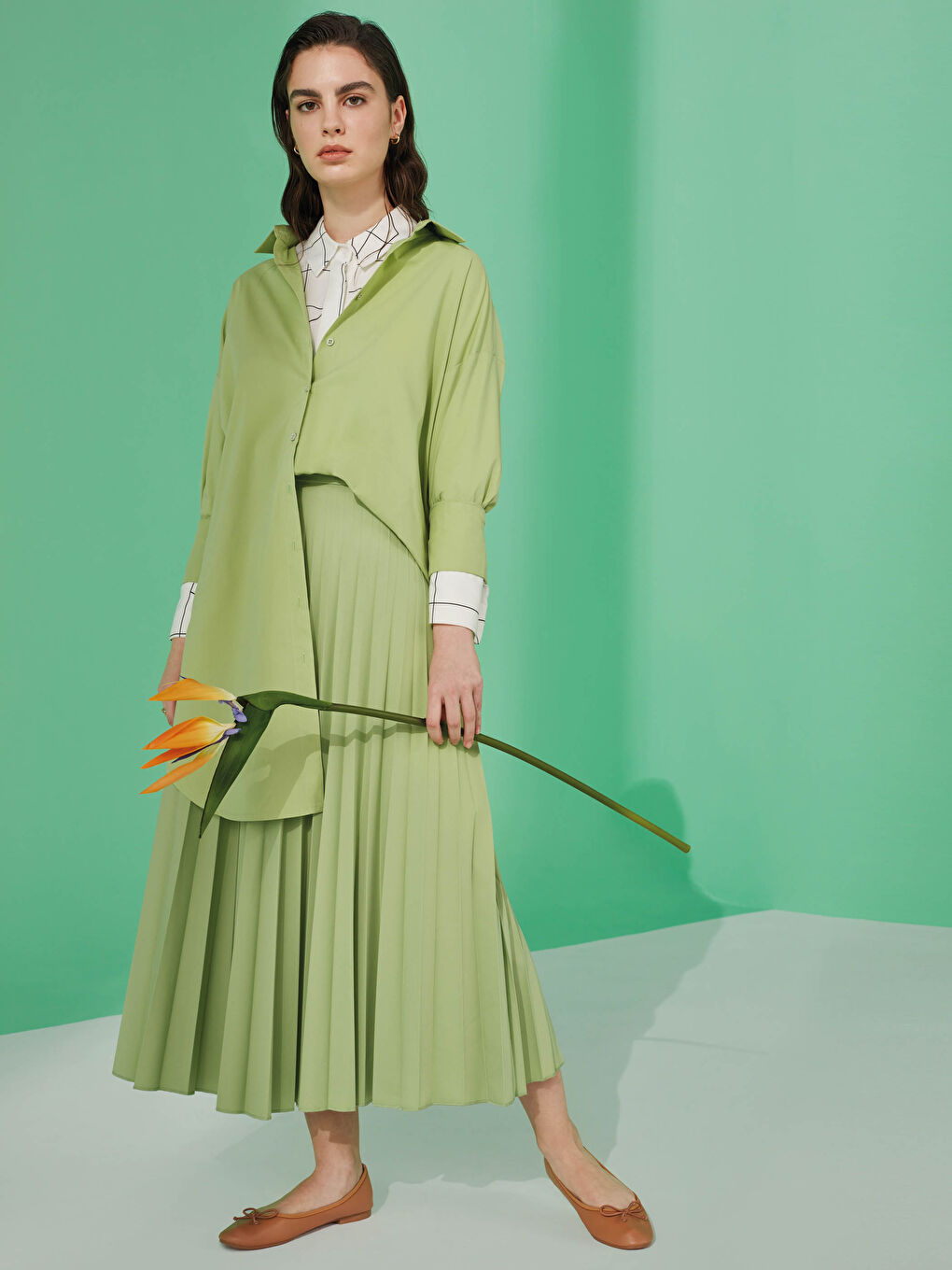 Elastic Waist Pleated Skirt -S1BL89Z8-R1A