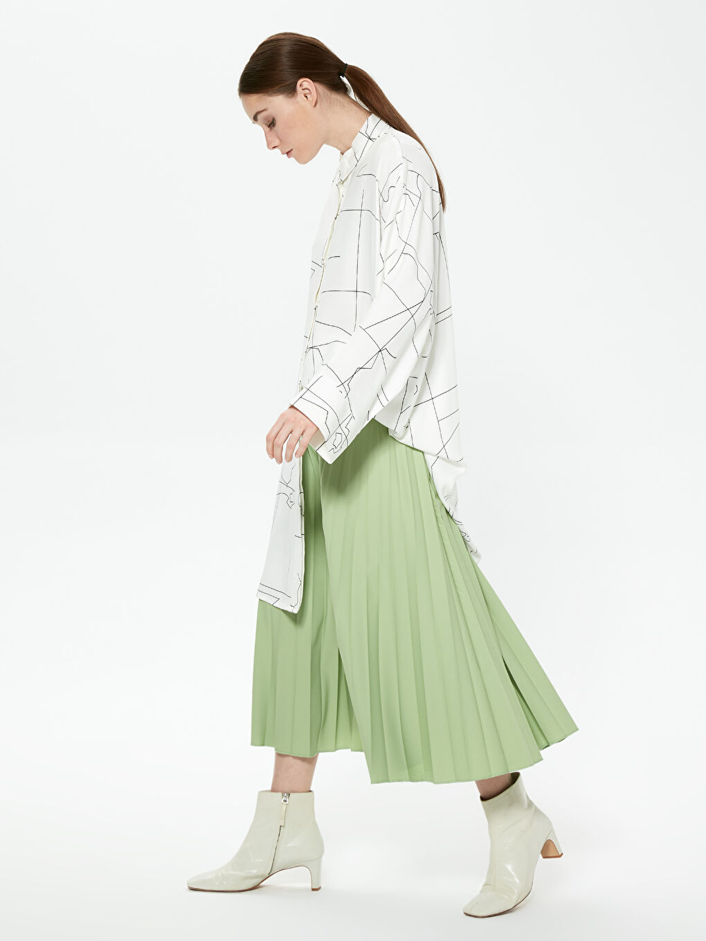 Elastic Waist Pleated Skirt -S1BL89Z8-R1A