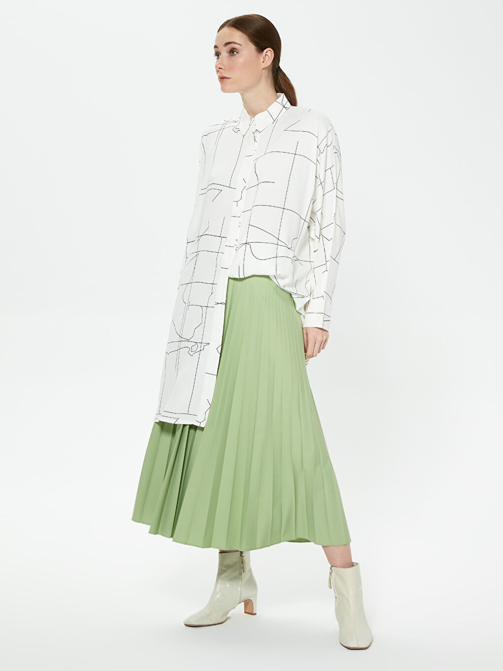 Elastic Waist Pleated Skirt -S1BL89Z8-R1A