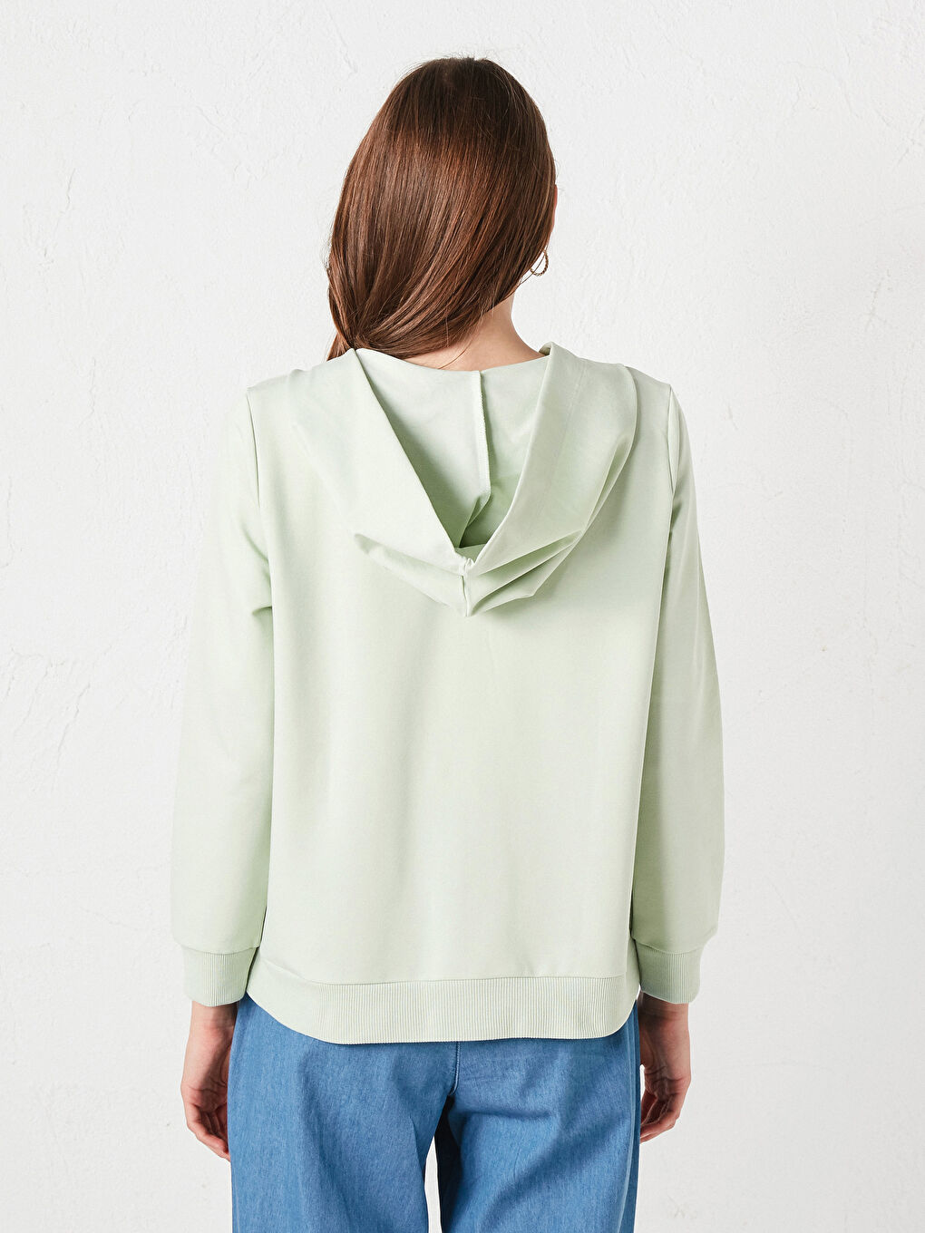 Yeşil Kapüşonlu Düz Uzun Kollu Kadın Hırka-11