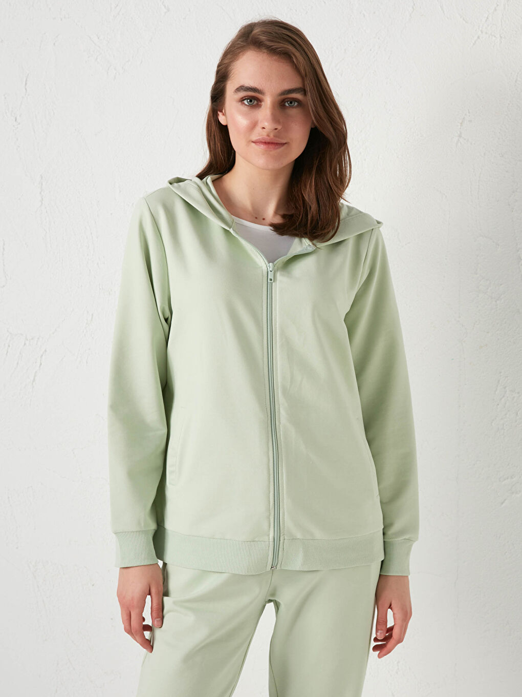 Yeşil Kapüşonlu Düz Uzun Kollu Kadın Hırka-3