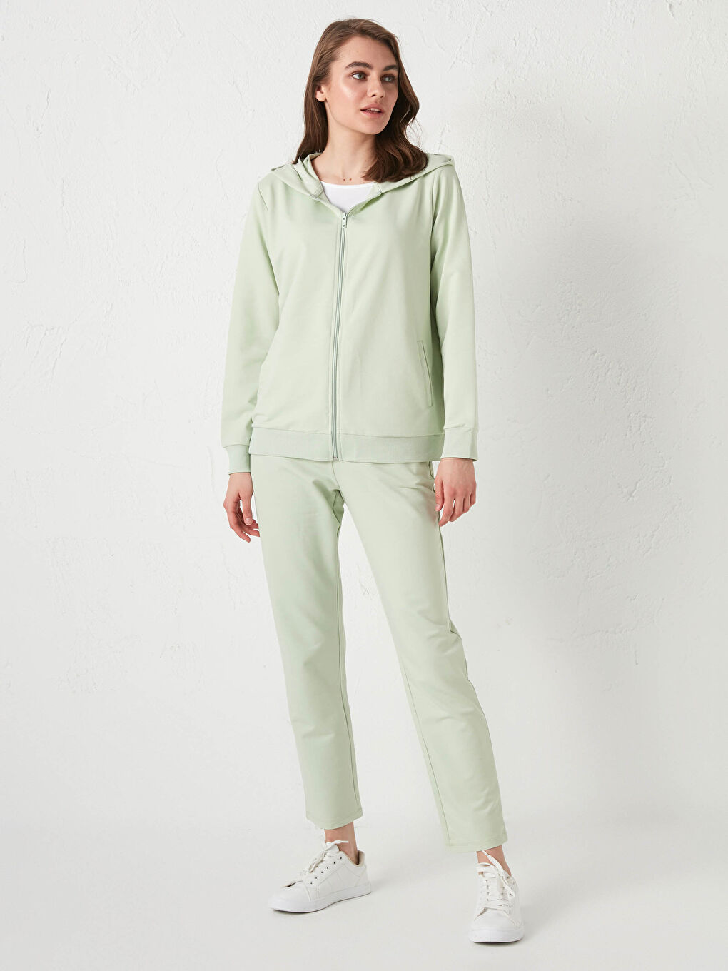 Yeşil Kapüşonlu Düz Uzun Kollu Kadın Hırka-4