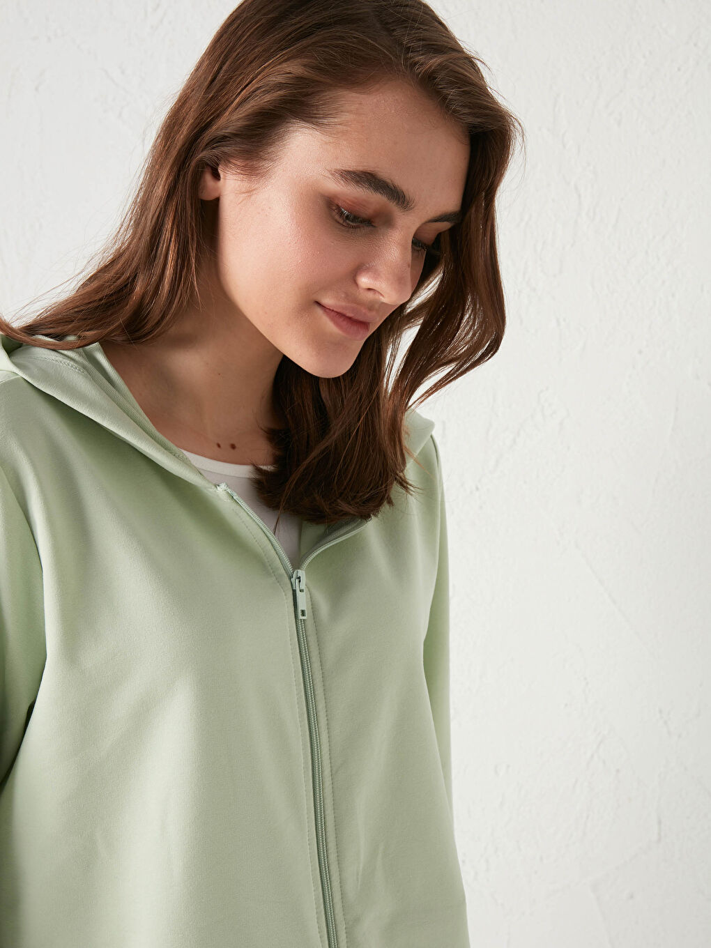 Yeşil Kapüşonlu Düz Uzun Kollu Kadın Hırka-5