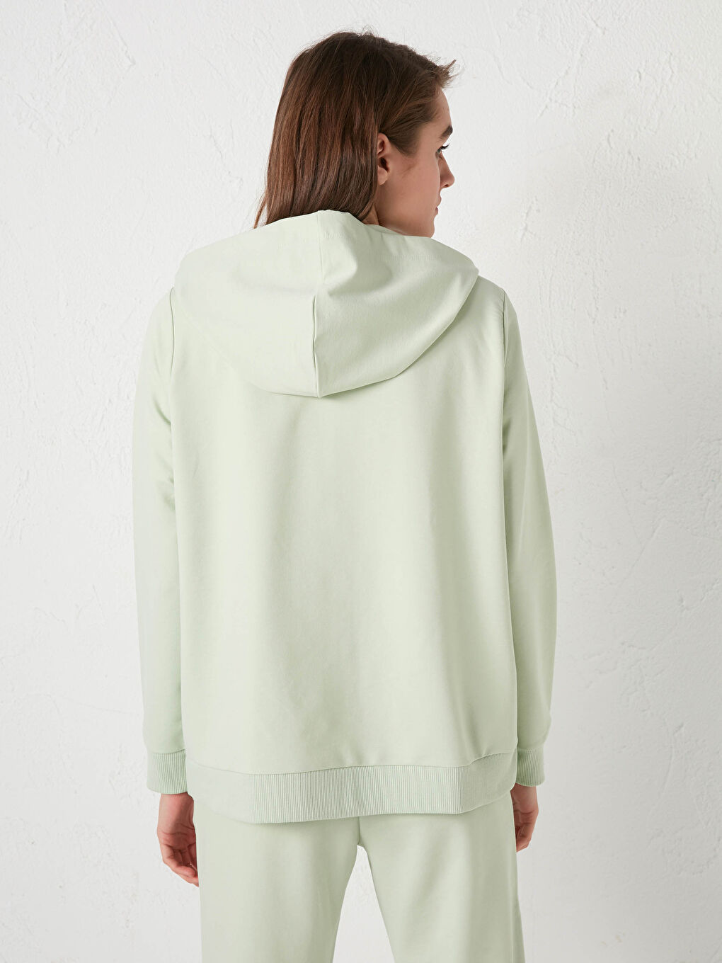 Yeşil Kapüşonlu Düz Uzun Kollu Kadın Hırka-6