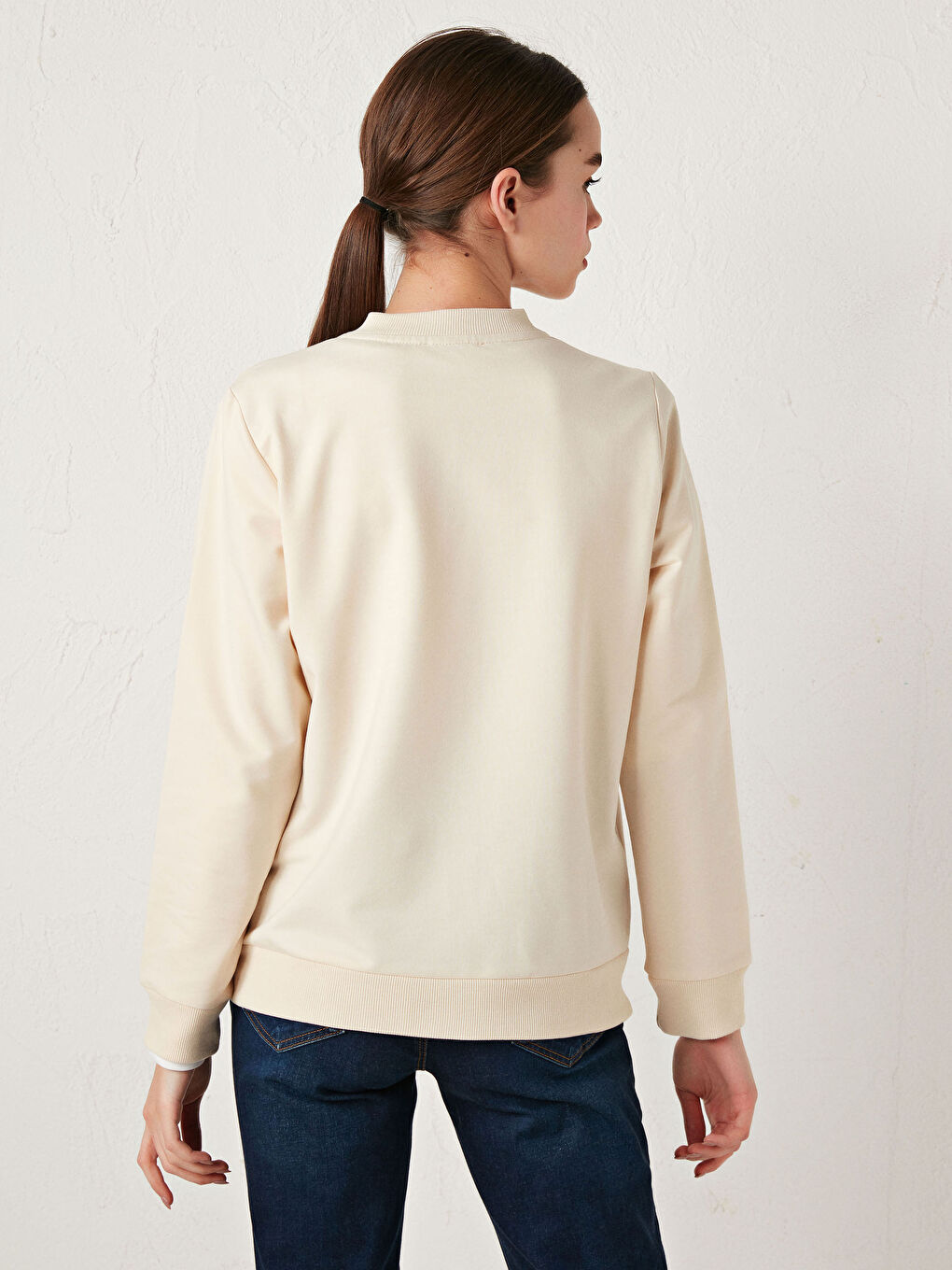 Ekru Kolej Yaka Düz Uzun Kollu Kadın Hırka-13