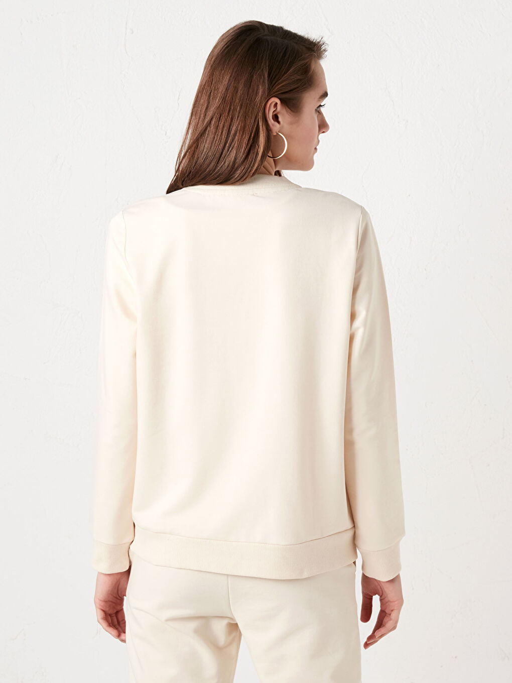 Ekru Kolej Yaka Düz Uzun Kollu Kadın Hırka-9