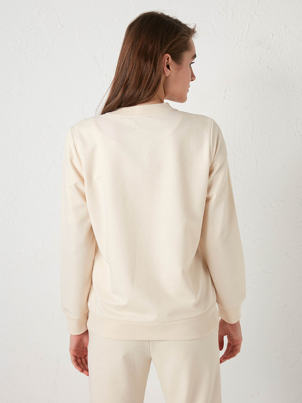 Ekru Kolej Yaka Düz Uzun Kollu Kadın Hırka-4