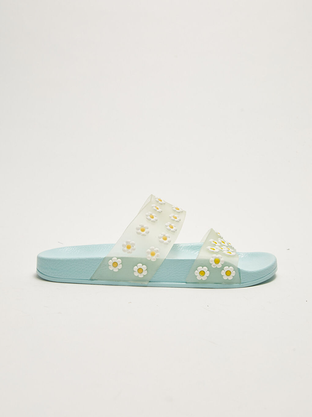 Mavi Çiçek Desenli Çift Bantlı Kadın Terlik-1