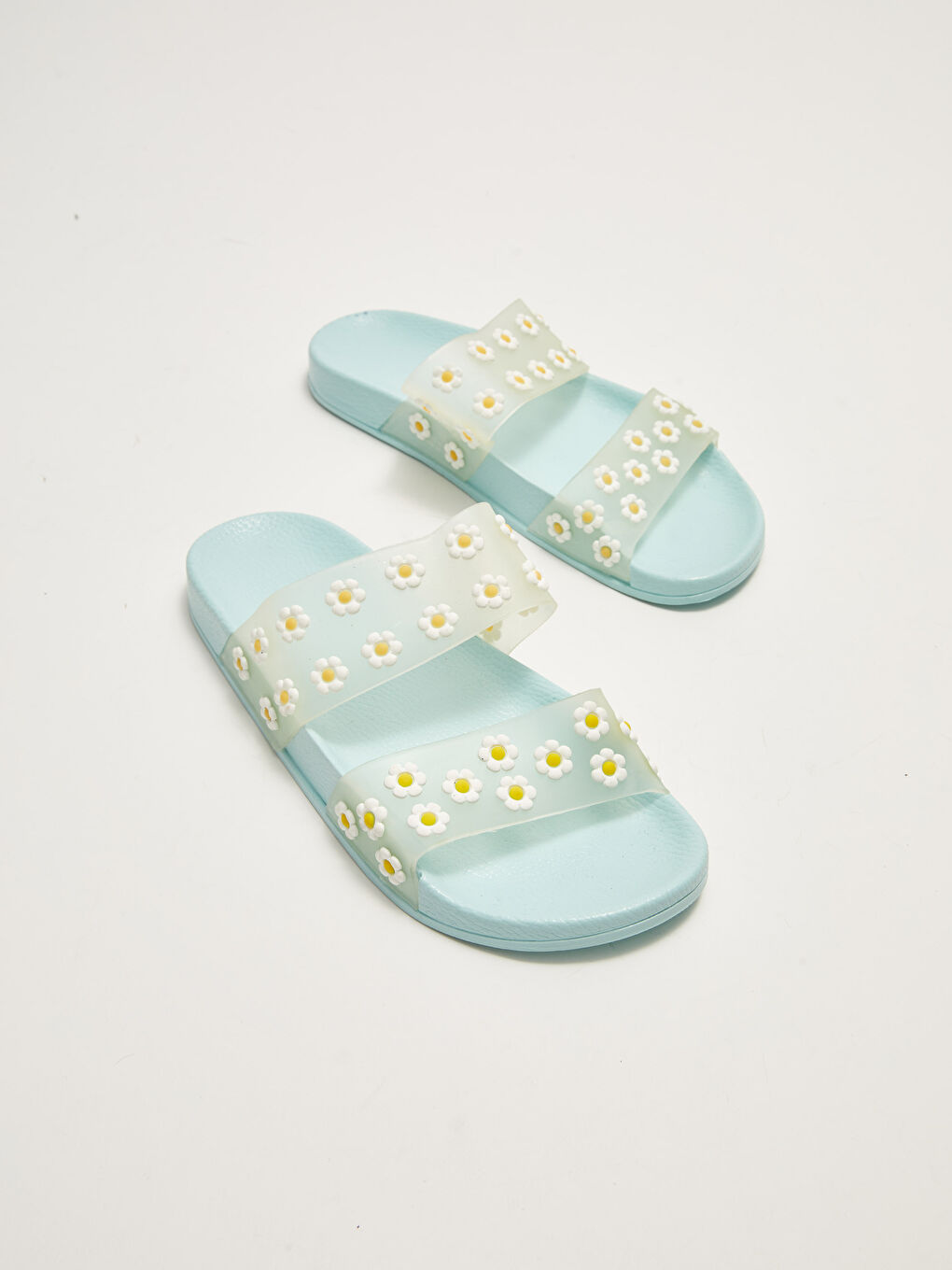 Mavi Çiçek Desenli Çift Bantlı Kadın Terlik-2