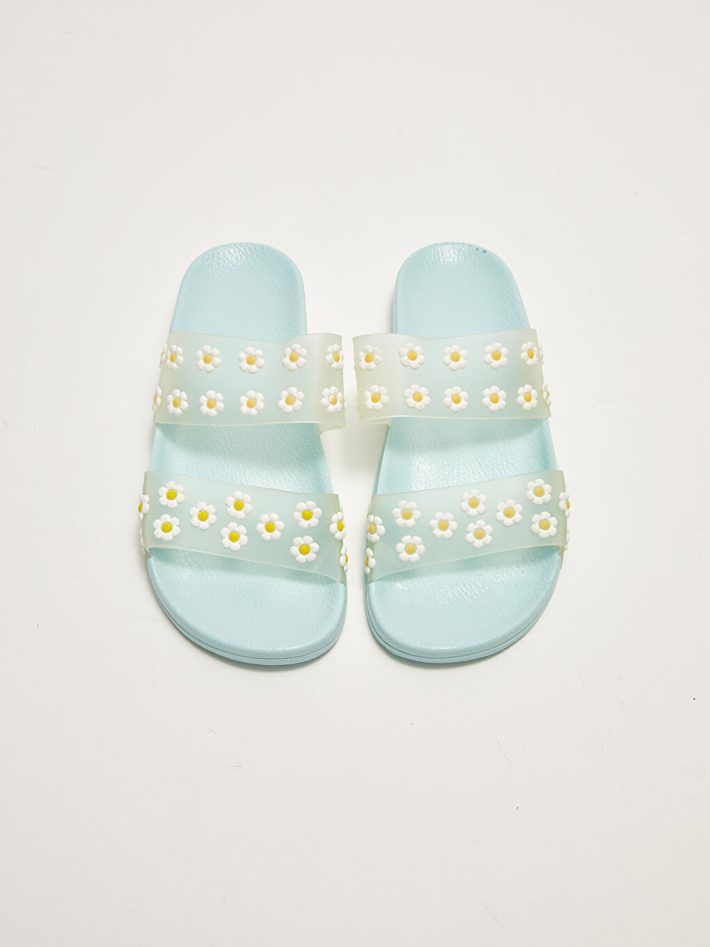 Mavi Çiçek Desenli Çift Bantlı Kadın Terlik-4