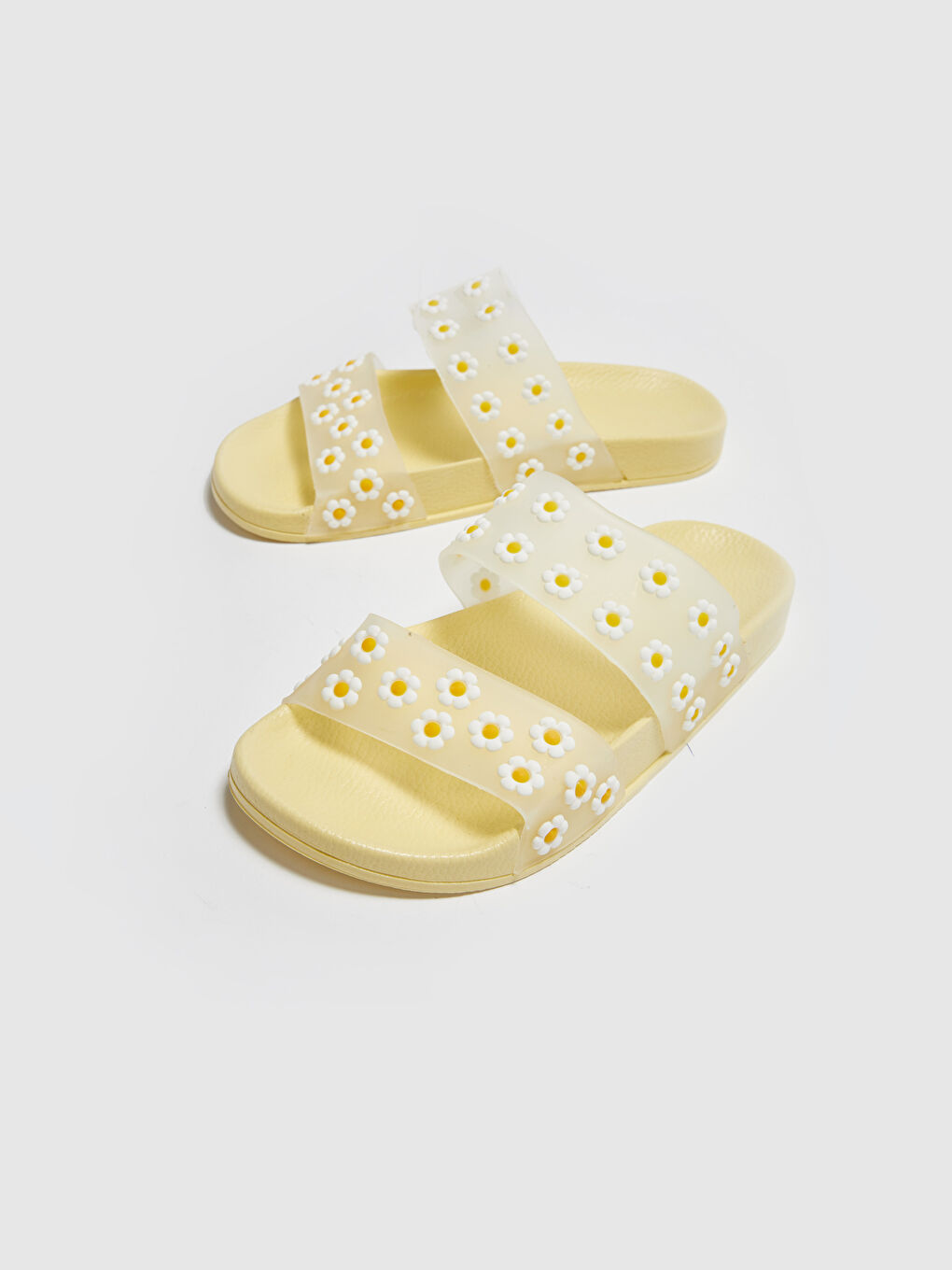 Sarı Çiçek Desenli Çift Bantlı Kadın Terlik-2