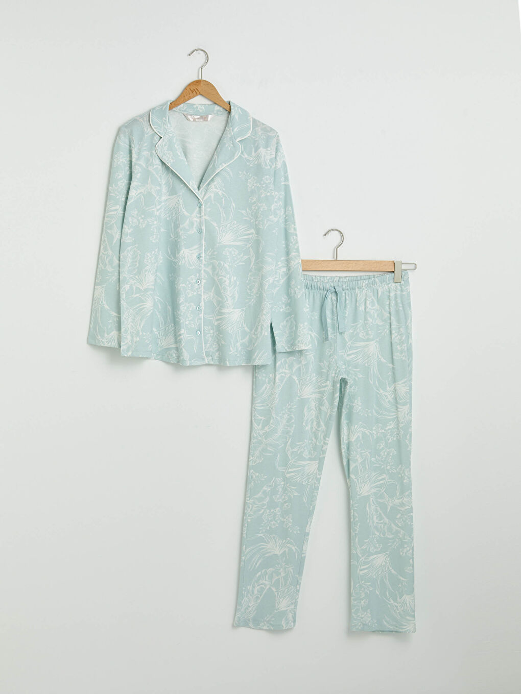 Shirt Collar Printed Long Sleeve Cotton Maternity Pajamas Set-11