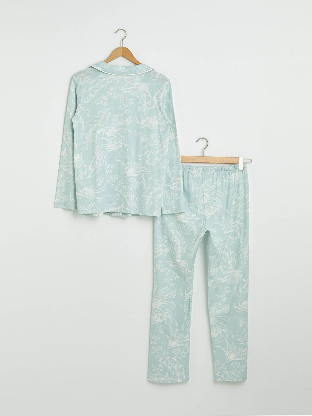 Shirt Collar Printed Long Sleeve Cotton Maternity Pajamas Set-12