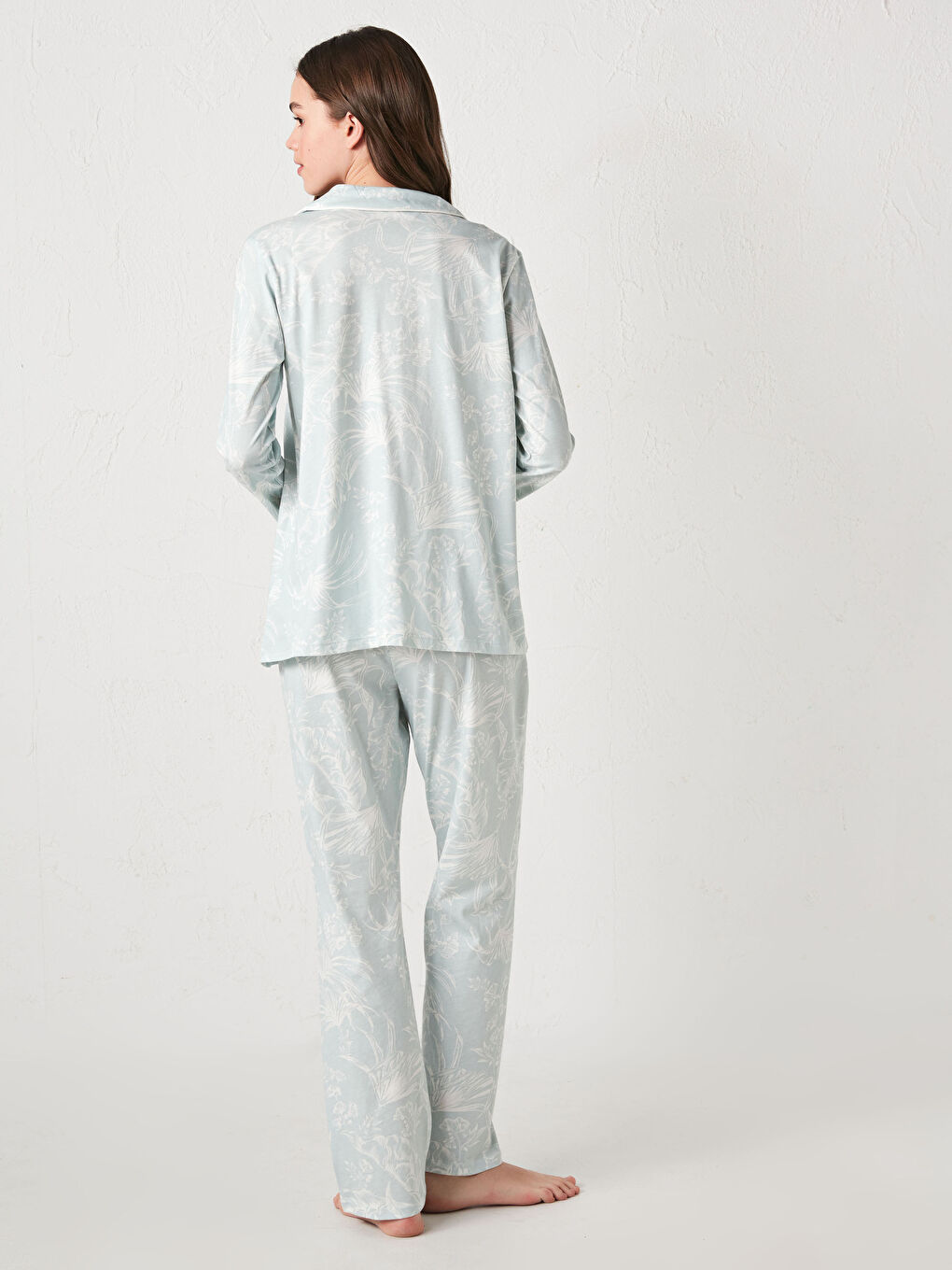 Shirt Collar Printed Long Sleeve Cotton Maternity Pajamas Set-10