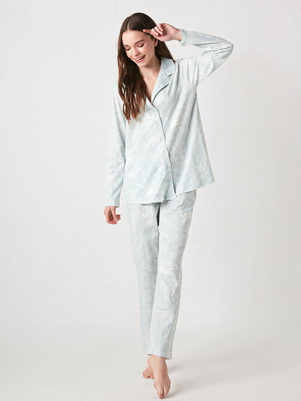 Shirt Collar Printed Long Sleeve Cotton Maternity Pajamas Set-6